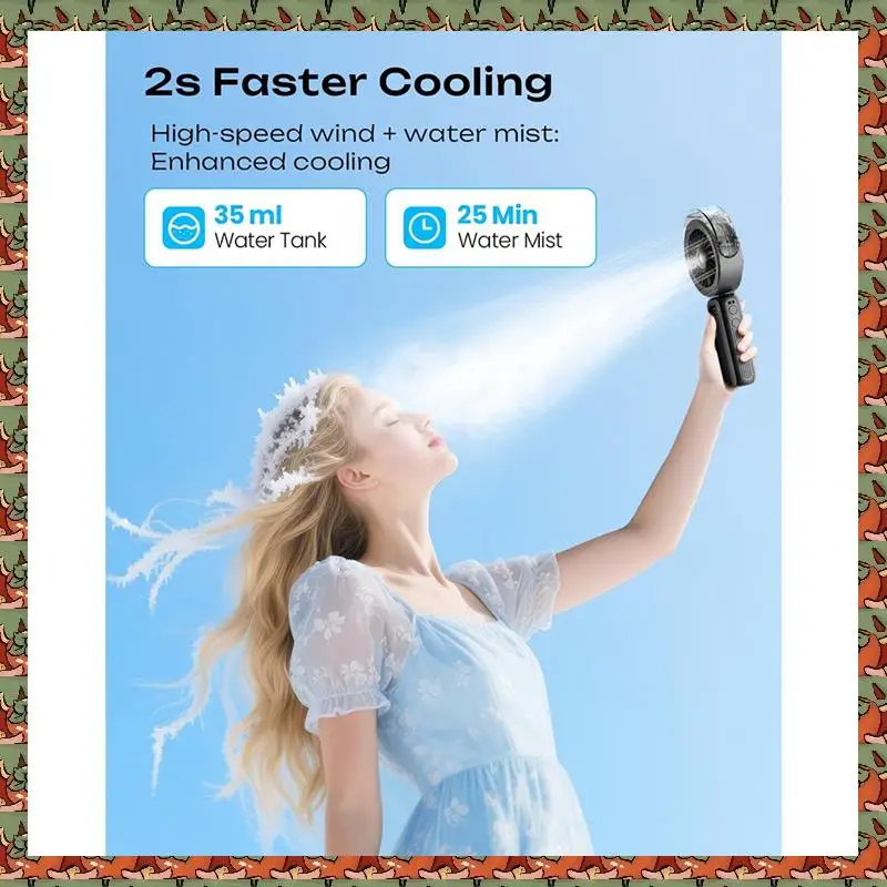 

ABLQ Перезаряжаемый ручной вентилятор для запотевания Мощный 4 высокоскоростных небольшой ручной вентилятор с водяным туманом, 4000 мАч с батарейным питанием, складной B