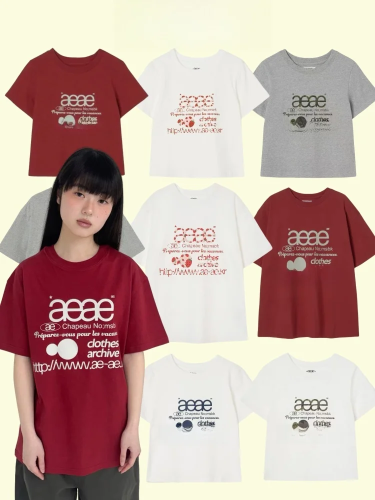 

Футболка из чистого хлопка с буквенным принтом, свободного кроя, с коротким рукавом, весна-лето, новинка, официальный сайт AEAE, для повседневной носки, с круглым вырезом