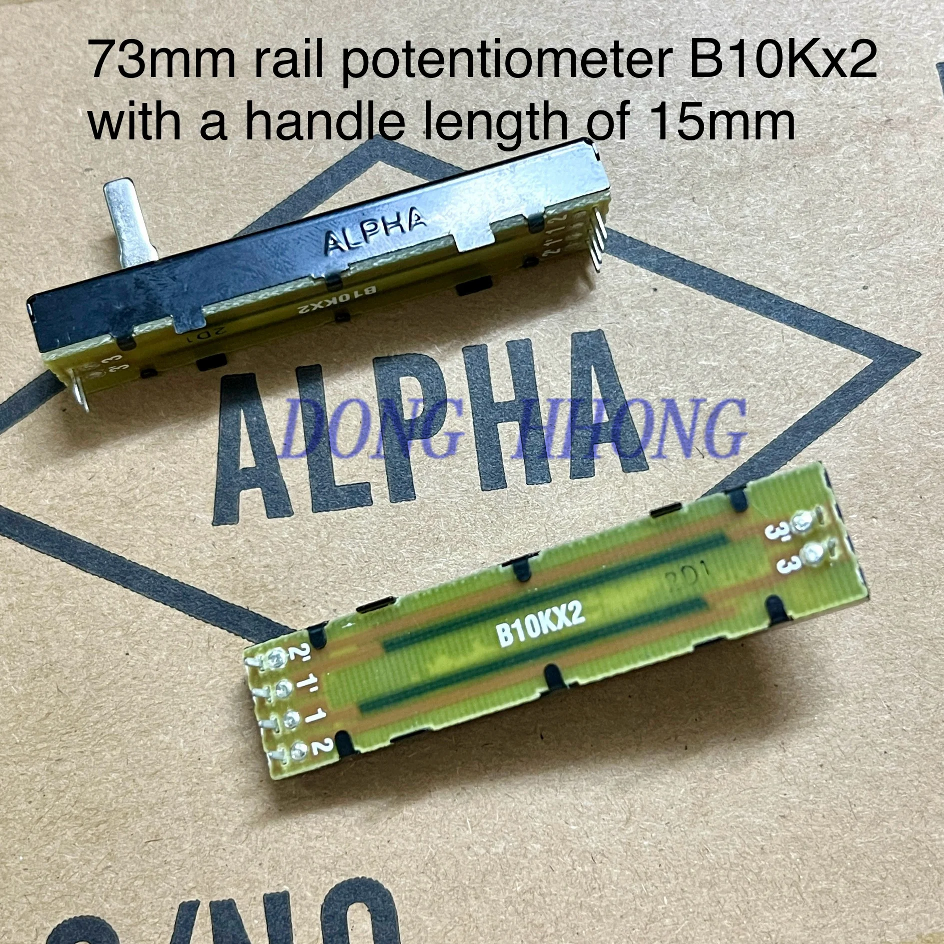 

1 piece of ALPHA 73mm rail sliding potentiometer B10KX2 cross push and cross cut universal SX2 SX RX SX3 with an axis length of