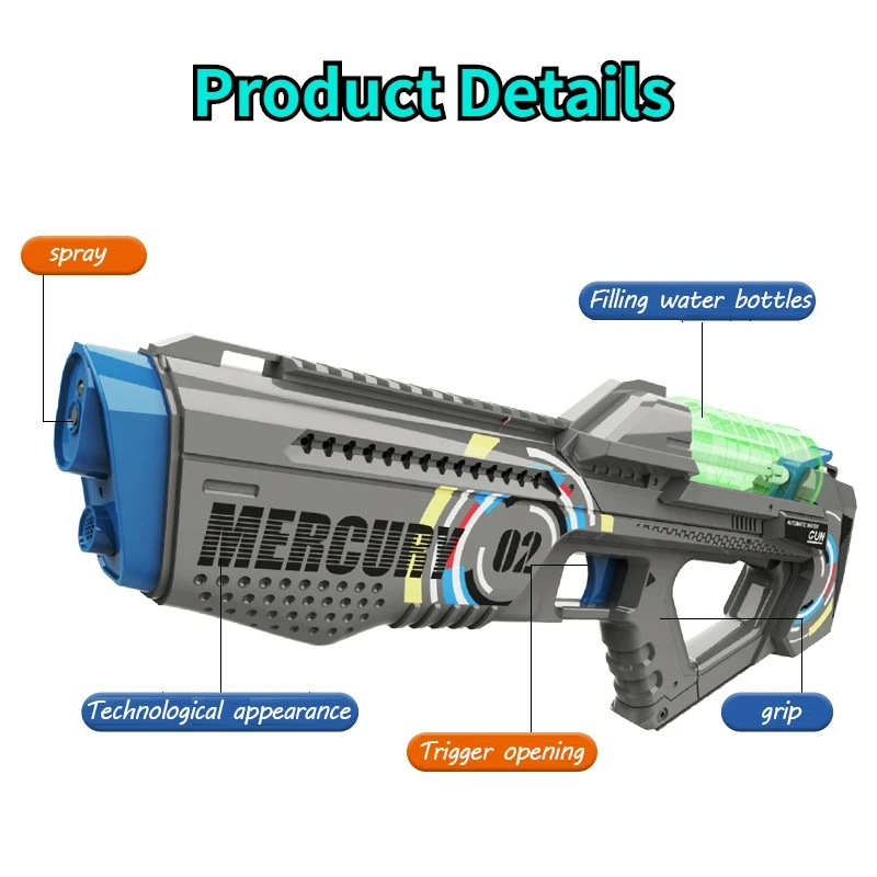 Elektryczny pistolet na wodę Zabawka dla dzieci Zabawka dla chłopców Wysokociśnieniowy, silny pistolet na wodę z kolcem energetycznym Zabawki dla
