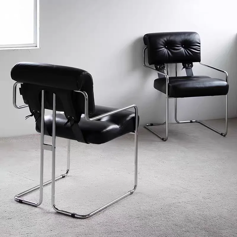 

Light luxury leather soft bag dining chair stainless steel meeting room chair French retro designer negotiation desk chair