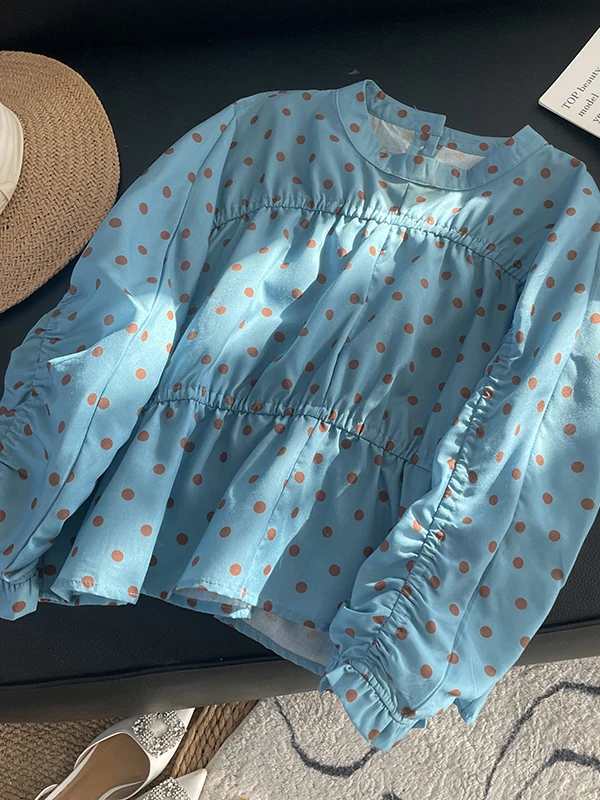 

Модная женская осенняя кофта с принтом в горошек, свободного кроя, больших размеров, дышащая, удобная, с длинными рукавами, повседневная.