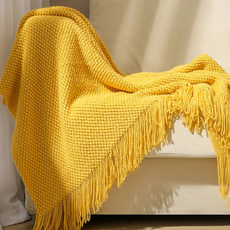 

Thickened Solid Color Pineapple Plaid Tassels Blanket Sofa Cover Aircraft Blanket Air Conditioning Blanket Dustproof Cover Cloth