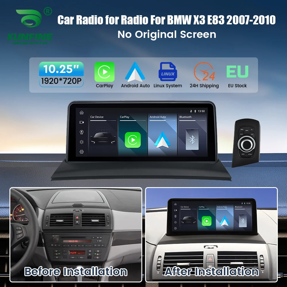 10,25 Zoll Autoradio für BMW X3 E83 2007-2010, kabelloses CarPlay, Android Auto mit Bluetooth, GPS-Navigation, Multimedia-Haupteinheit, Upgrade-Touchscreen-Videoplayer für Fahrzeuge ohne