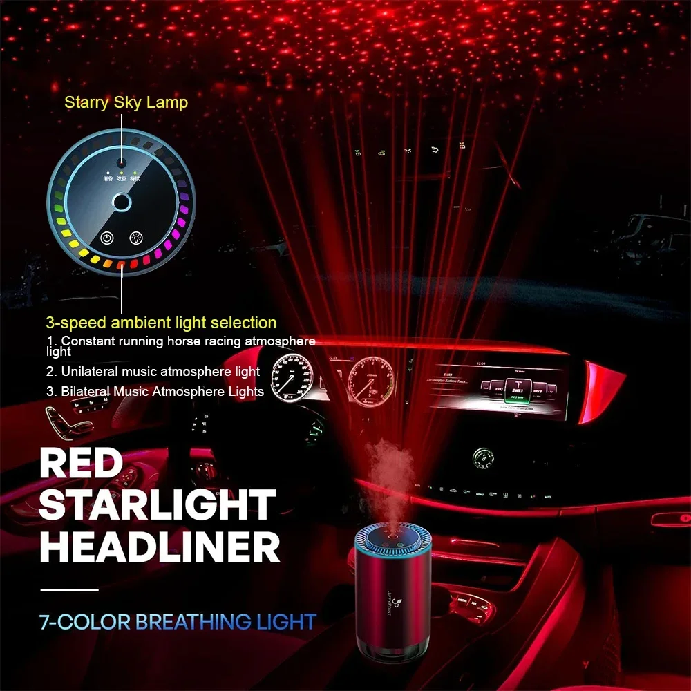 

LED Ambient Car Aromatherapy Machine With Star Sky Top Lighting – Dual Use for Car & Home, Healthy Essential Oil Perfume