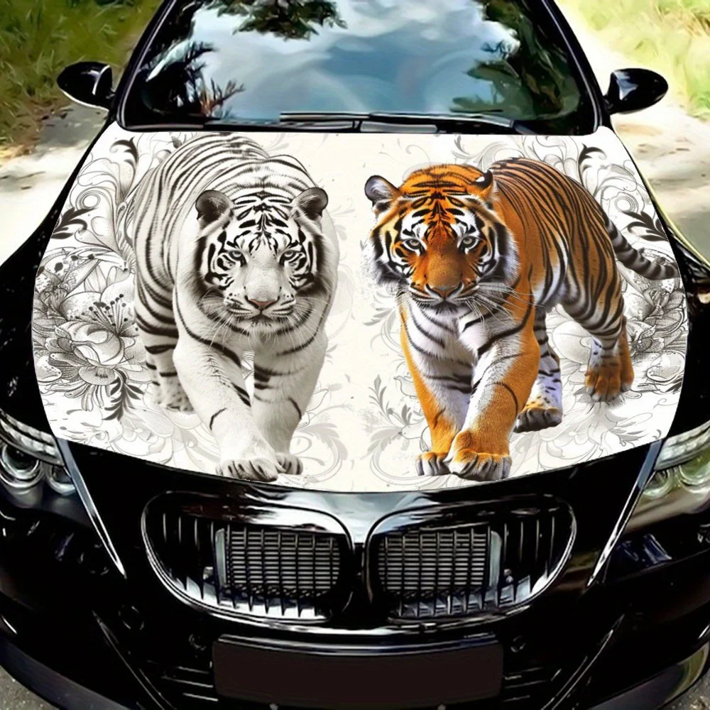 

White Tiger Orange Tiger: Embark on the Mysterious Patterned Path; Car Vinyl Wraps, Vinyl Car Hood Graphics, Instantly Ign the E