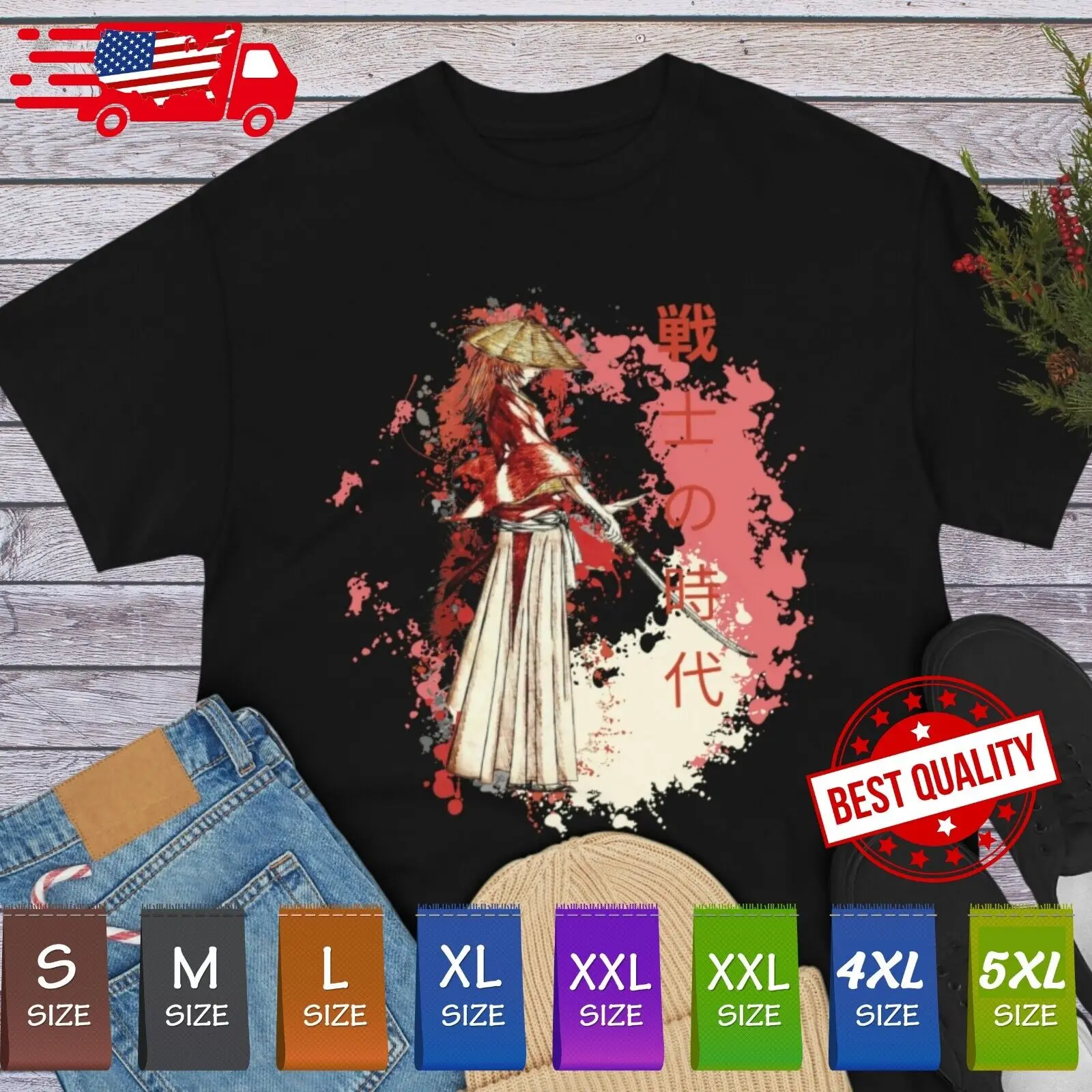 Camiseta de samurái X de todos los tamaños, camisa japonesa de Manga, Cosplay de Rouroni Kenshin