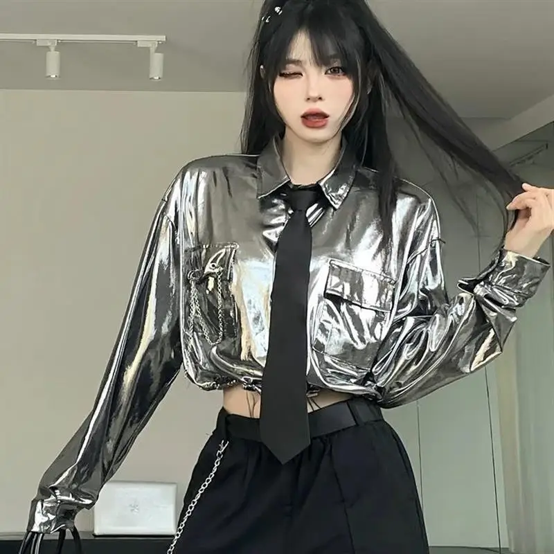 Silver Short Shirt Performance Outfit for Women's Group Jazz Dance Costume Set Cool Sexy Trendy Halloween Party Wear