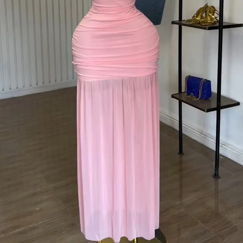 المرأة Ruched مكدسة شبكة انظر على الرغم من Bodycon ميدي ماكسي فستان طويل 2025 الصيف عطلة عيد ميلاد فساتين الحفلات مثير