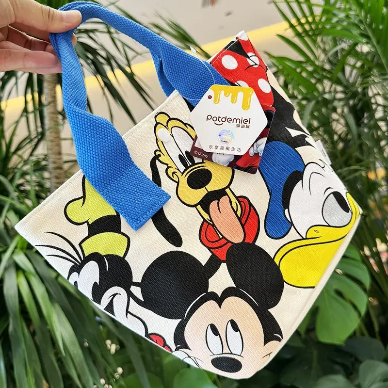 Disney Mickey Mouse Canvas Bag Cartoon Handbag Large Capacity Portable Multi-Functional Storage Bag Mommy Bag Student Lunch Bag