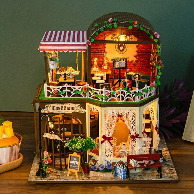 Raya's Time Cottage Doll Houses DIY Wooden Miniature Building Kits With Furniture Light Casa Dollhouses Friends Birthday Gifts