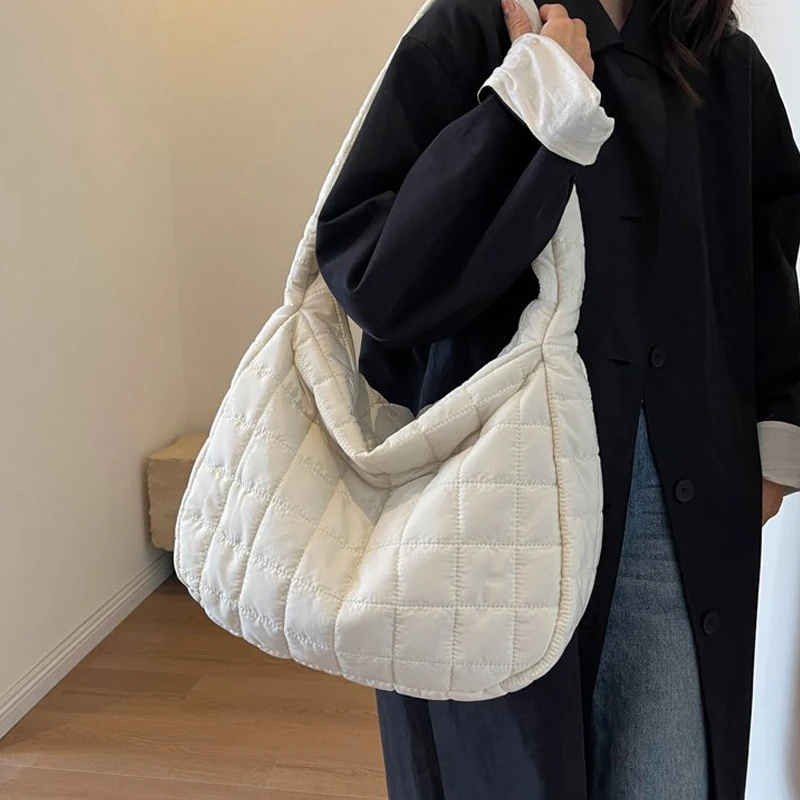 

Women Quilted Crossbody Bag Casual Down Satchel Bag Fashion Shoulder Bag Solid Color Messenger Bag Versatile Slouchy Shopping Ba