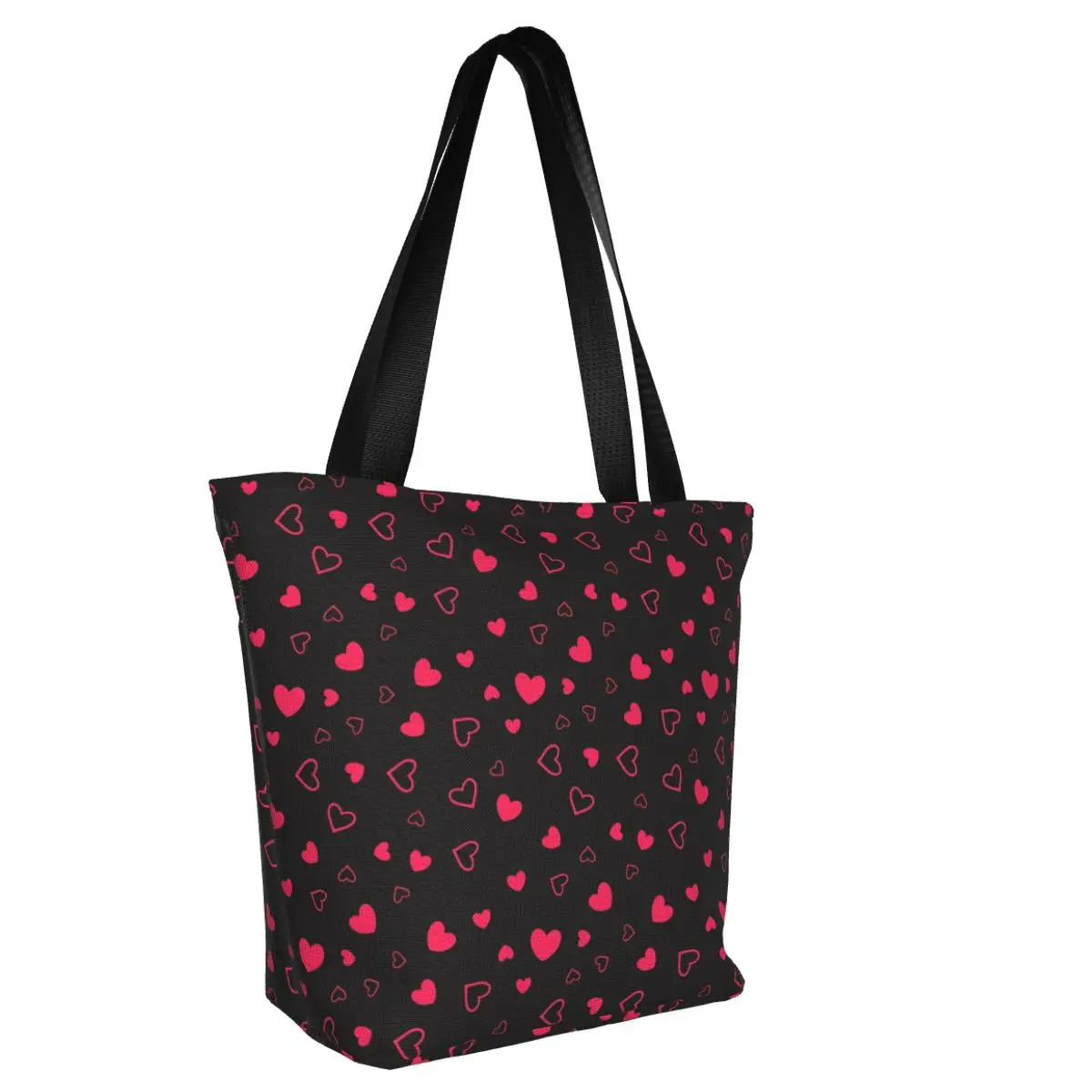 Custom Cute Printed Hearts Cutie Pie Pattern Tote Shopping Bags Washable Canvas Shopper Shoulder Handbag