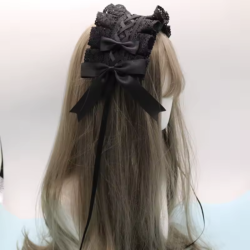Lovely Bowknot Sweet Lolita Lace Flower Hair Hoop Anime Maid Cosplay Headband Headwear Accessory Hand Made Wholesale - Image 3