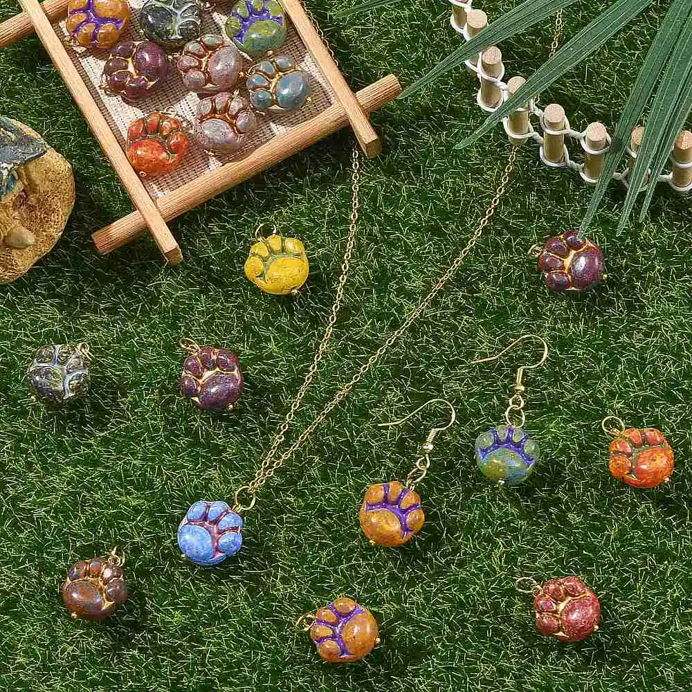 20pcs Picasso Baking Paint Paw Print Glass Charms Cat Dog Paw Pendant for DIY Bracelet Necklace Earring Pet Lover Jewelry Making