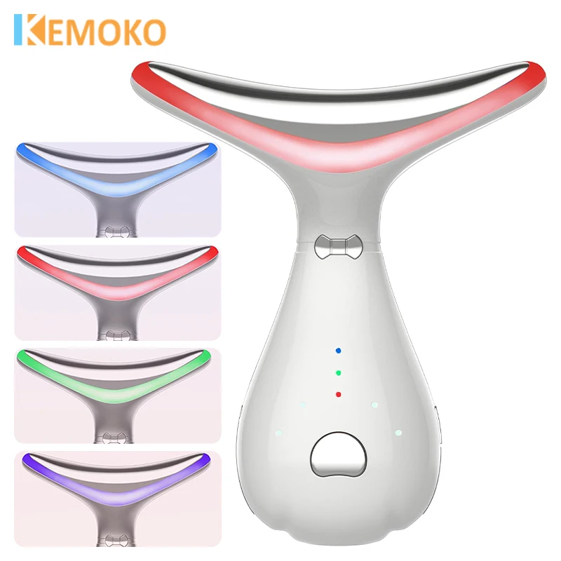 

Neck Face Beauty Device EMS Vibration Massage 3 Colors Light LED Photon Therapy Skin Lifting Tighten Device Anti Wrinkle Remover