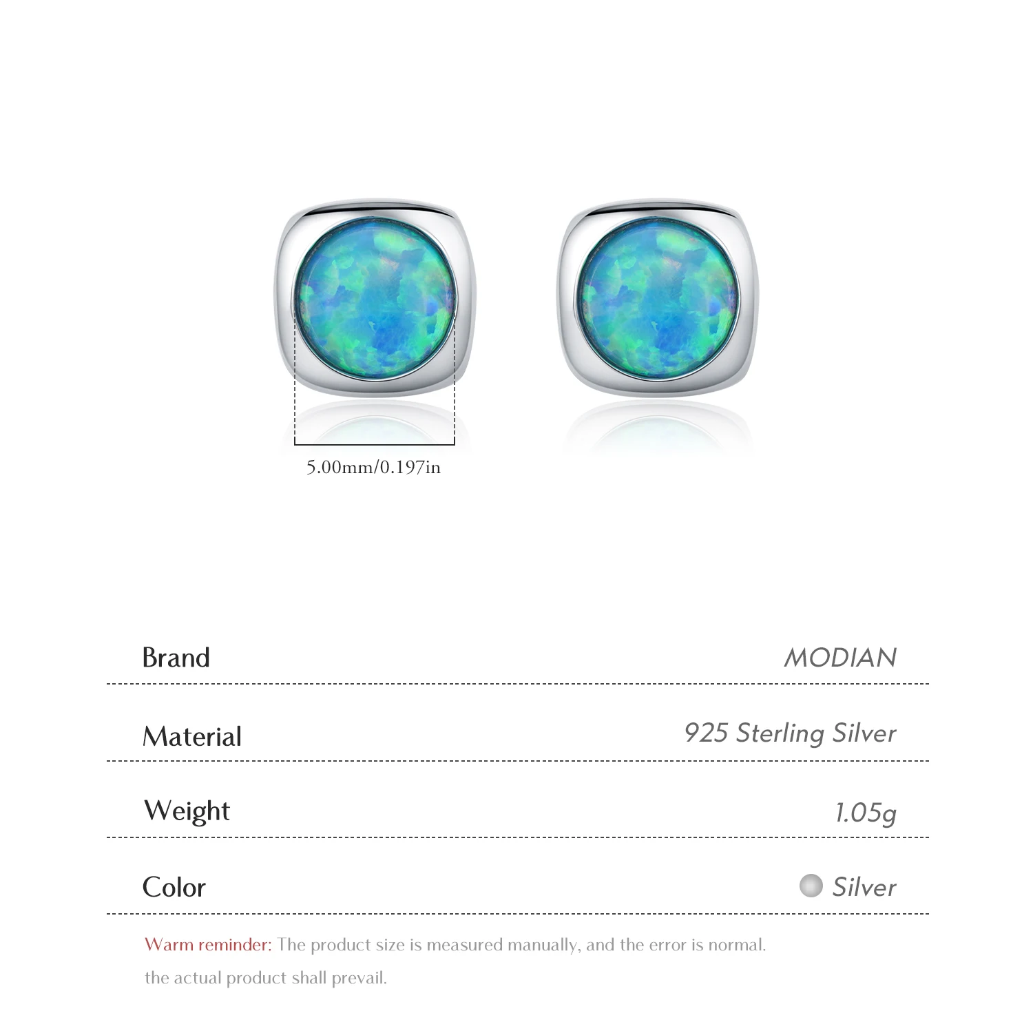 MODIAN 925 Sterling Silver Fashion Charm Square Opal Tiny Stud Earrings For Women Simple Fine Jewelry Accessories