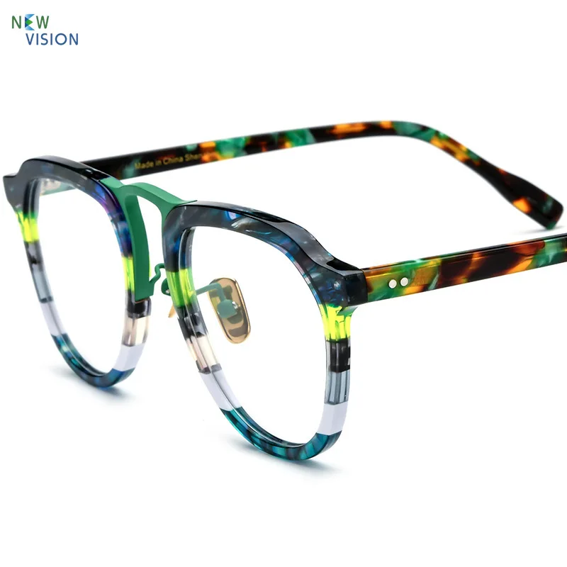 

New Multi-color Glasses Women High-quality Acetate Circular Optical Men Pilot Eyeglass Frame Support Myopia Anti Blue Light Lens