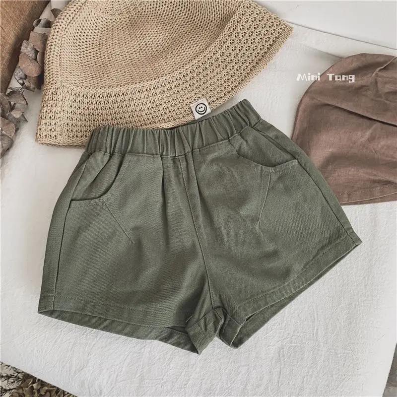 Kids Pants Children Clothing Pinkycolor Casual Pants Korean Boys Girls Baby Shorts Summer Retro Style Simple 2024 Solid