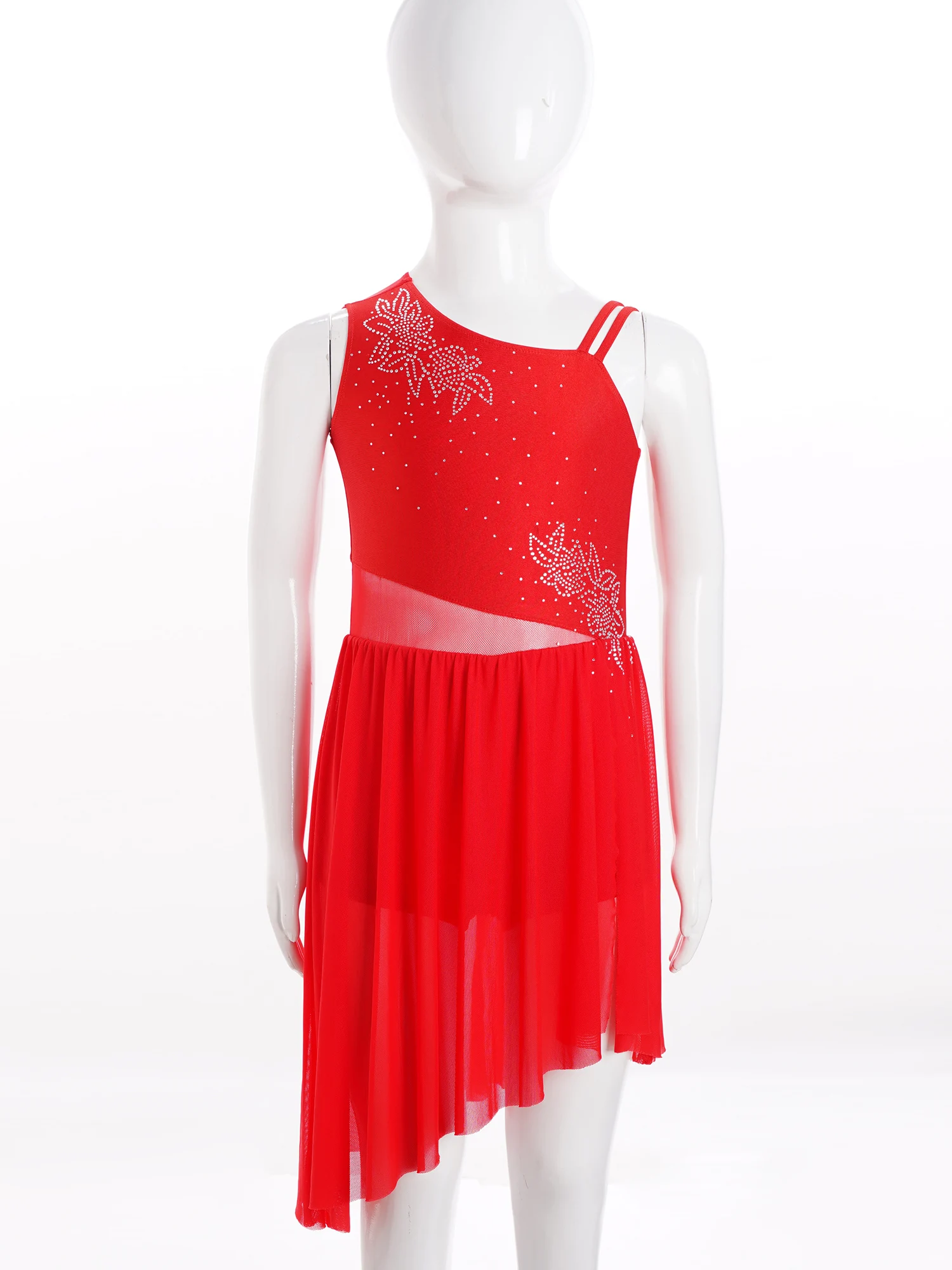 6-16Y الفتيات الحديثة فستان رقص غنائي بلا أكمام لامعة حجر الراين يوتار Dancewear للتزلج الجمباز الأداء البهلوانية #3