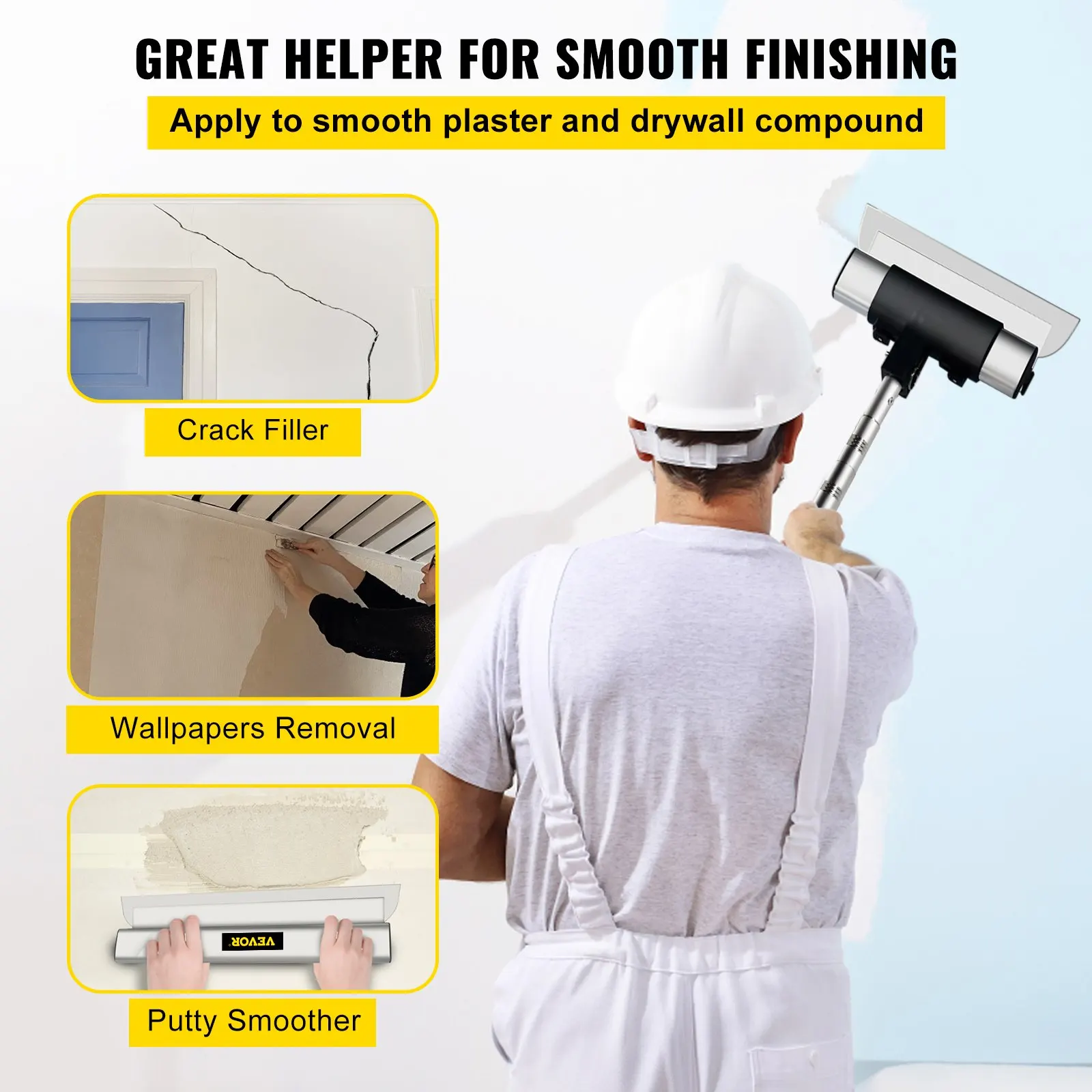 VEVOR Drywall Skimming Blade Smoothing Spatula Putty Scraper Stainless Steel Knife Finishing Trowel Tools for Wall-Board Plaster