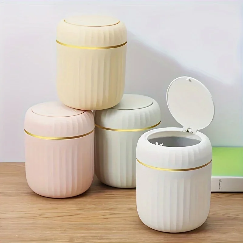 Luxuriöser Mini-Mülleimer mit Press-Top und Deckel, kreativer kleiner Kunststoff-Abfallbehälter für Büro, Wohnzimmer, Schlafzimmer, Arbeitszimmer, Küche, Desktop