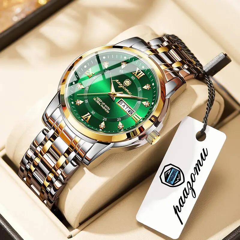 

Paazomu Men's Luxury Quartz Watch Business Waterproof Luminous Date Stainless Steel Bracelet Classic Wristwatch Gift for Men+box