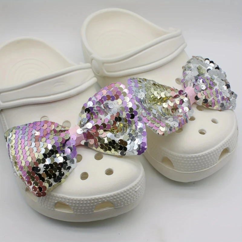 جديد الأصالة تألق الترتر القوس الأحذية سحر مجموعة من 2 البوليستر فراشة عقدة الديكور ل ثقوب صندل هدايا عيد الميلاد