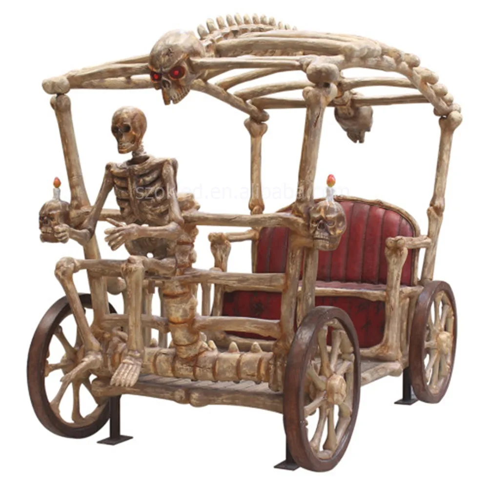 

Large Size Halloween Decoration Statue Custom Festival Customizable Decor Halloween Scary Skeleton Carriage Fiberglass Sculpture