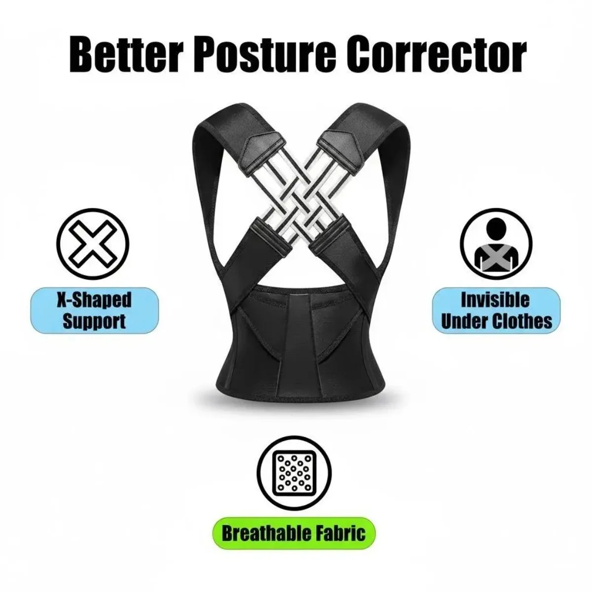 

Adjustable Posture Corrector, Comfortable Back Support Brace for Men Women Spine Correction