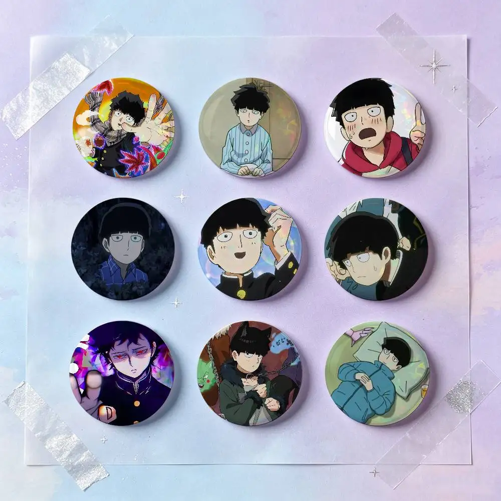 Shigeo Kageyama Cartoon-Figur Abzeichen Knopf Runde Kreative Brosche Anstecknadel Taschendekoration Zubehör für Fans Sammler Freunde Geschenke