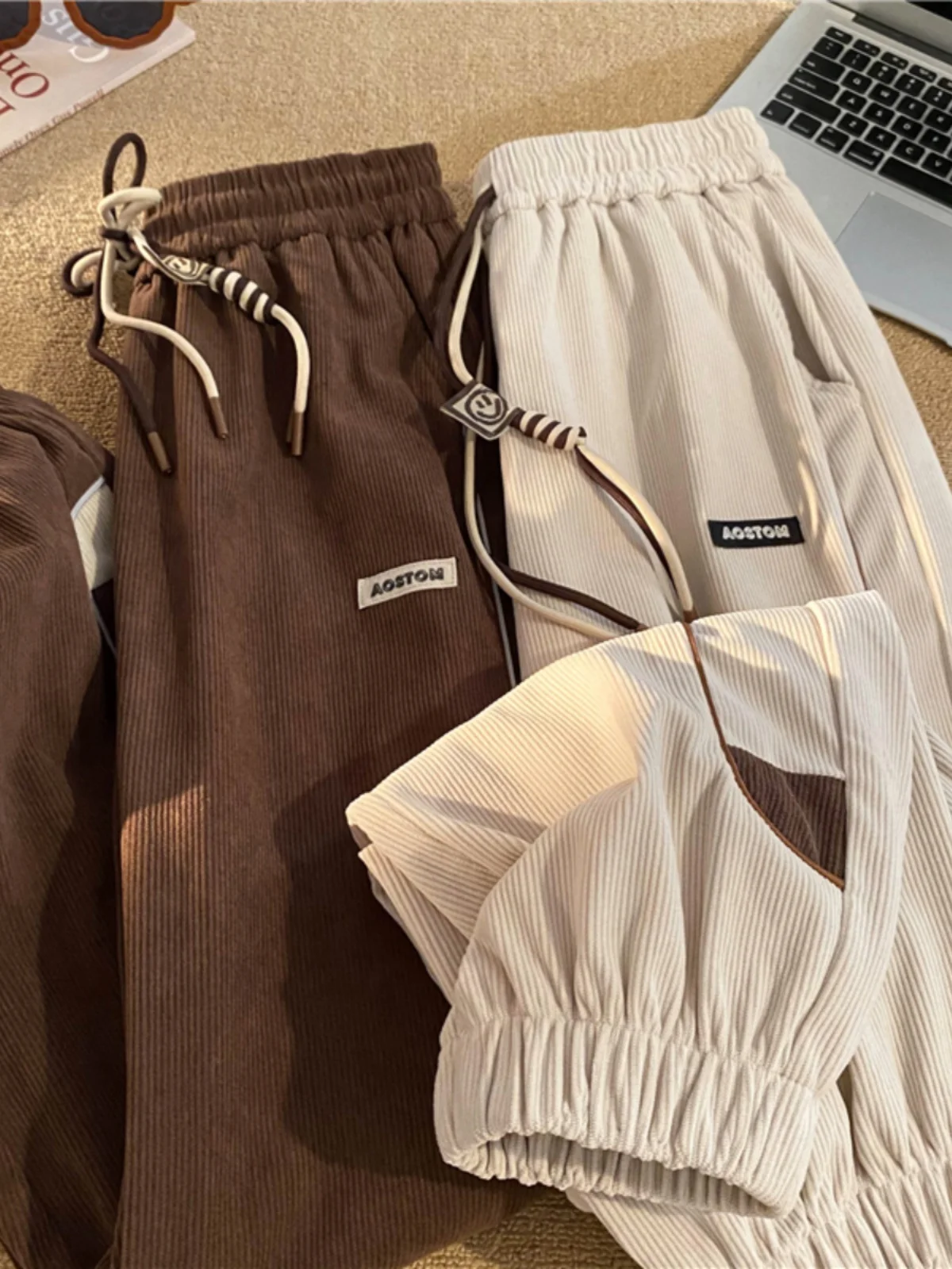 

Men's Corduroy Sports Pants Loose Fit American Retro Label Trendy Brand Autumn 2024 Faionable Long Trousers with kets