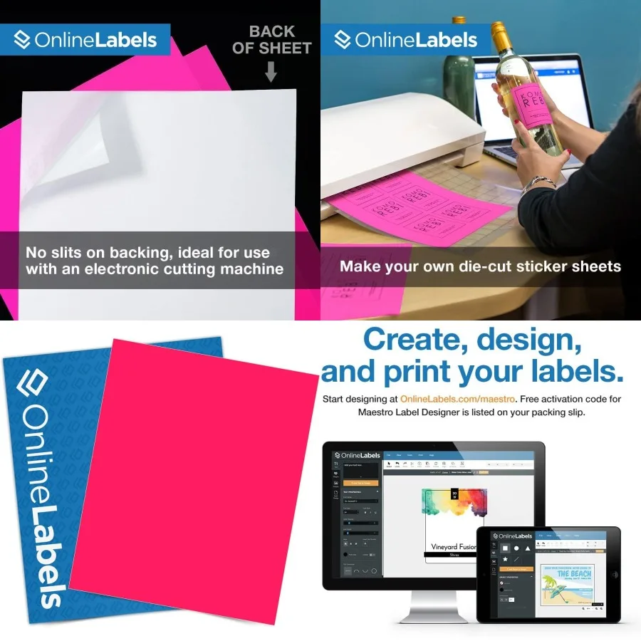 

Fluorescent Pink Sticker Paper 8.5 x 11 Full Sheet Label for Inkjet or Laser Printer Ideal for Office Organization School Proje