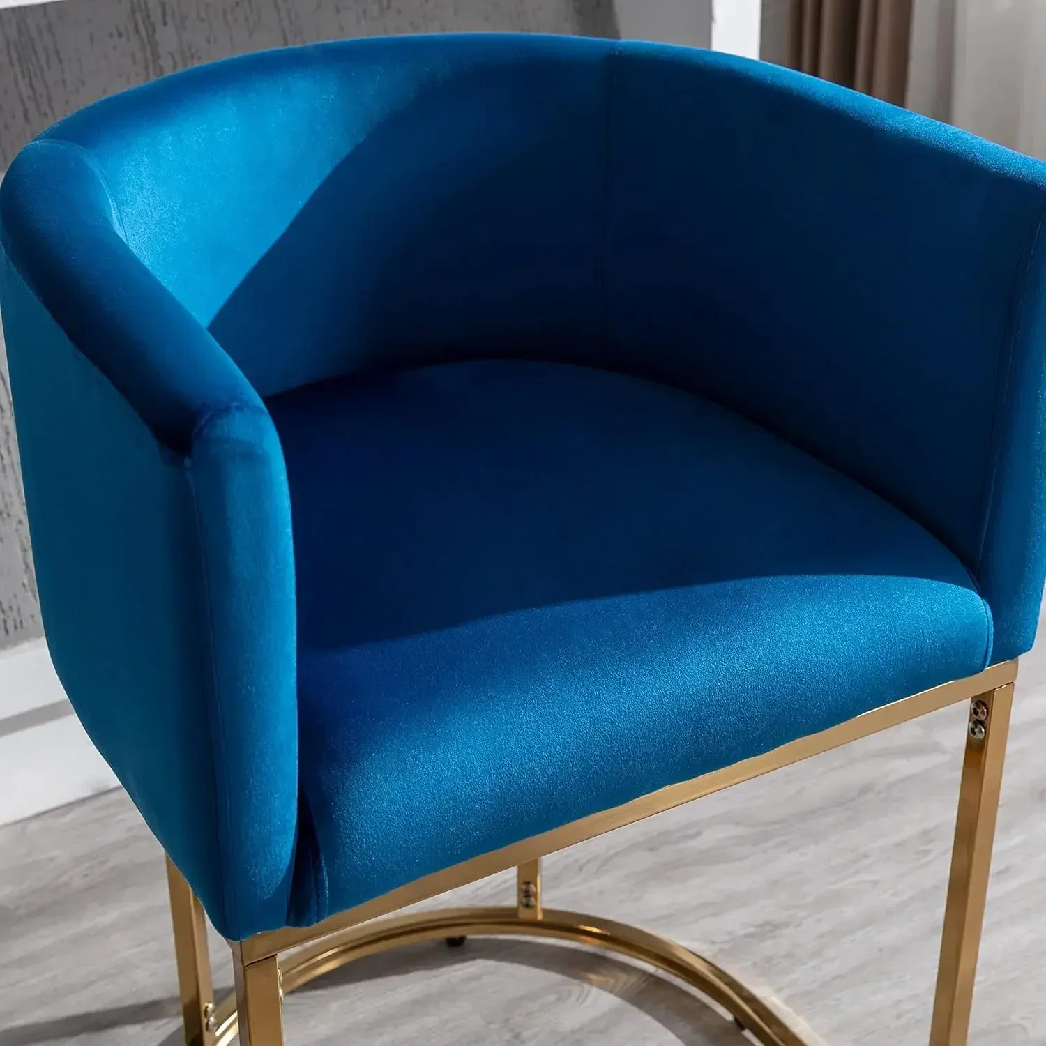 Contemporary Blue Velvet Bar Stools Set of 3,24" Upholstered Fabric Counter Kitchen Counter Island Stools with Golden Metal Base