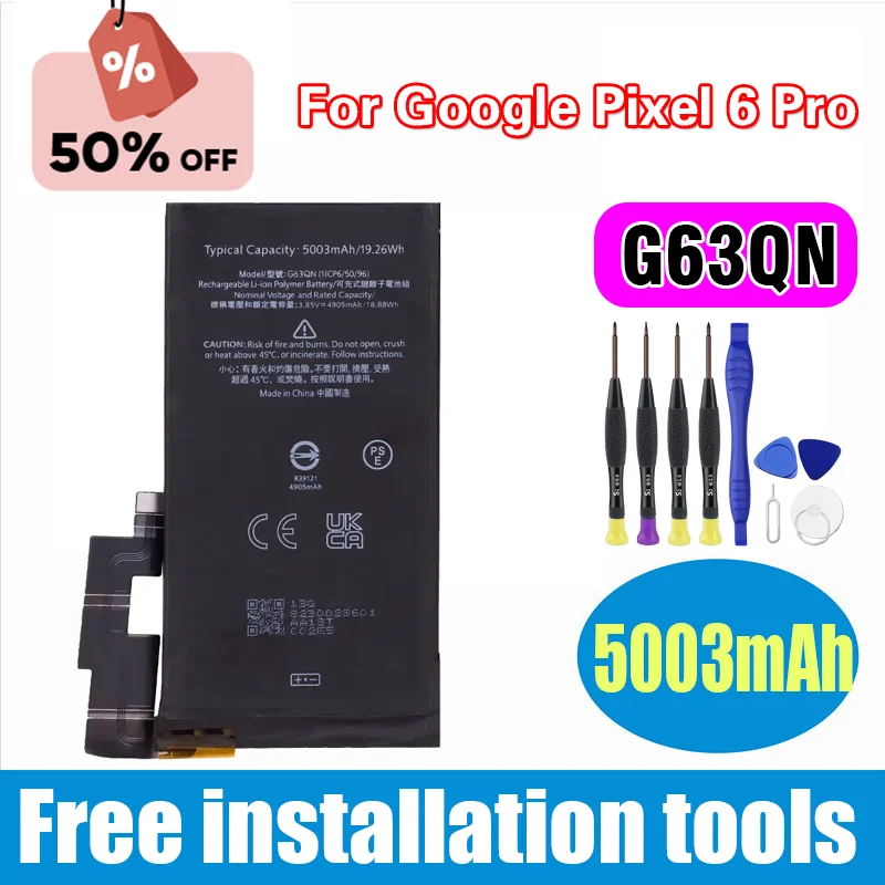

G63QN 5003 мАч Сменный аккумулятор для HTC Google Pixel 6 Pro Pixel 6Pro Аккумуляторы для мобильных телефонов + инструменты