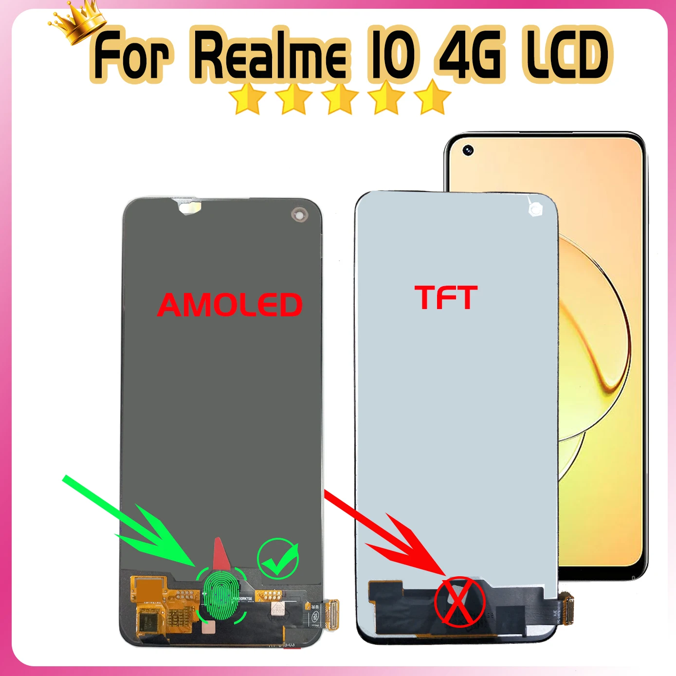 6.4" AMOLED For Oppo Realme 10 RMX3630 LCD Display Screen Touch Assembly FOR Realme 10 4G Display Panel Digitizer NO/With frame image 2