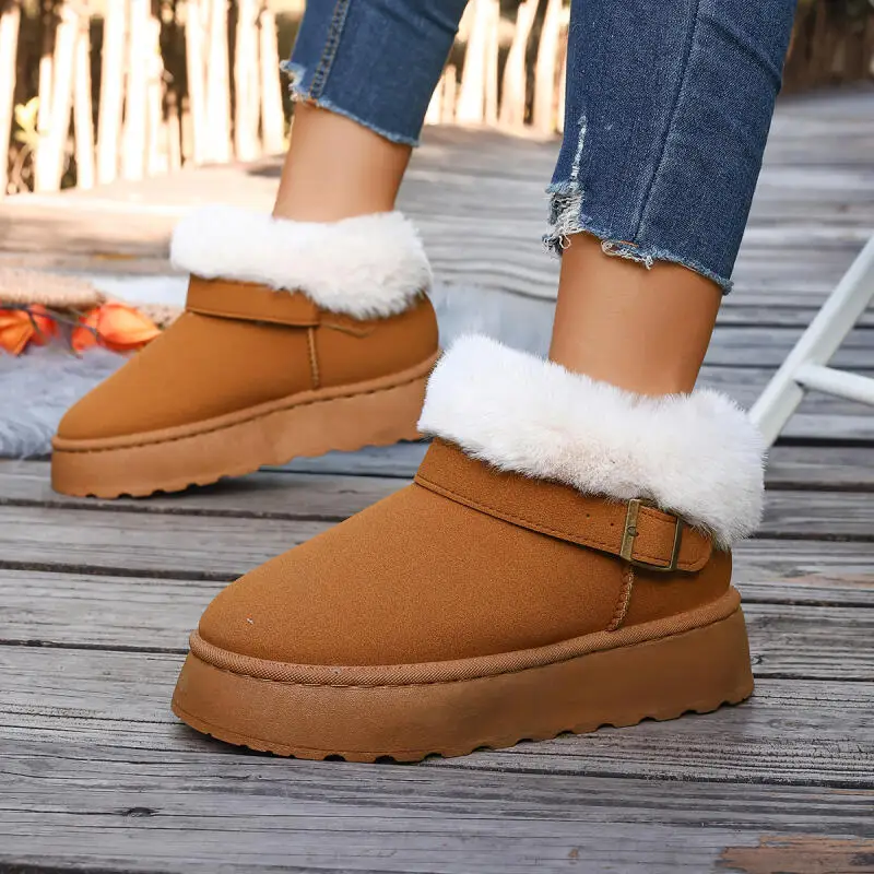 Casual Thick Bottom Women's Furry Snow Boots 2025 Winter Fluffy Fur Ankle Boots with Platform Classic Solid Shoes for Woman