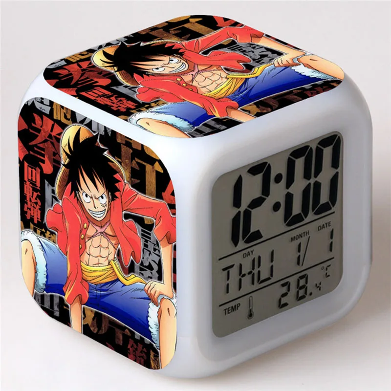 Anime One Piece Luffy LED Digital Clocks Chopper Zoro Nami Sanji FRANKY BROOK Ace Sanji Robin Alarm Clock Figure Toys Doll Gift