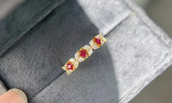 

French Chic 925 Silver Ring 18K Gold Plated 0.26ct Natural Ruby Adjustable Size Certified Fine Jewelry