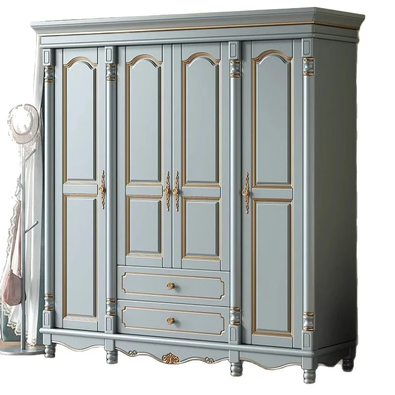American-style solid wood wardrobe: vintage side-by-side wardrobe