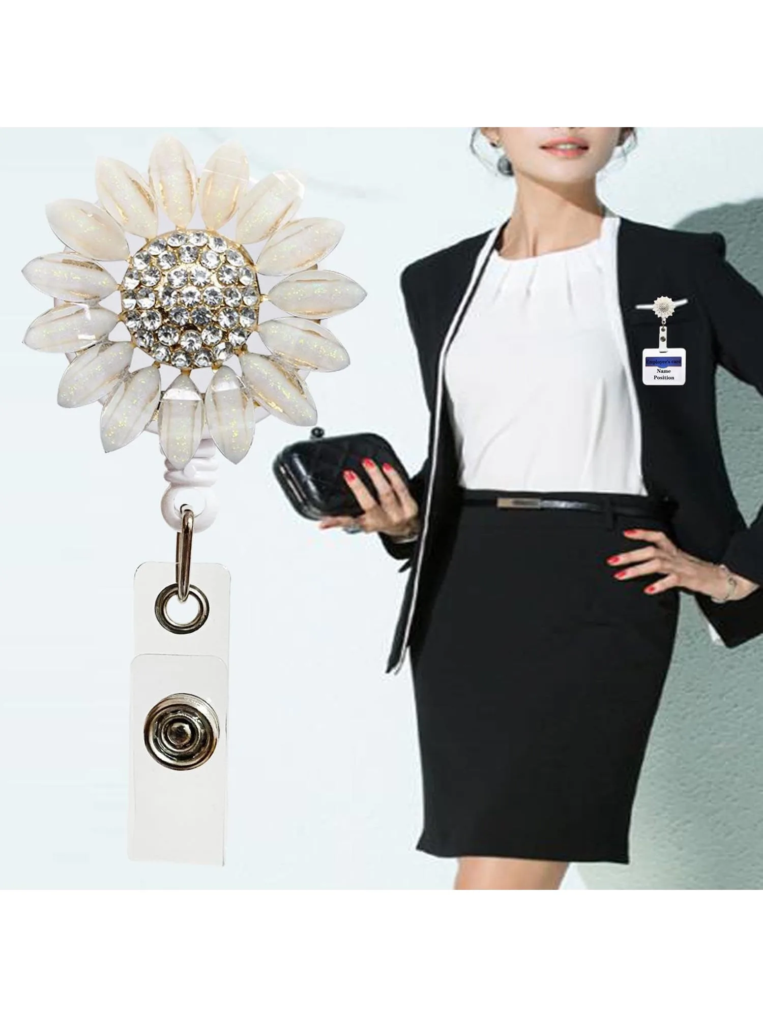 قطعة واحدة من بكرة شارة عباد الشمس المصنوعة يدويًا قابلة للسحب مع مشبك معدني - حبل انفصال 24 بوصة، 360 درجة °   خطاف دوار، سلك نايلون متين