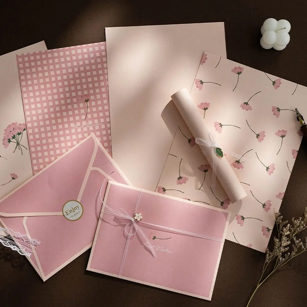 Flowers Floral Envelopes DIY Postcard with Stickers Letter Pads Writable Greeting Letter Writing Paper Wedding Party