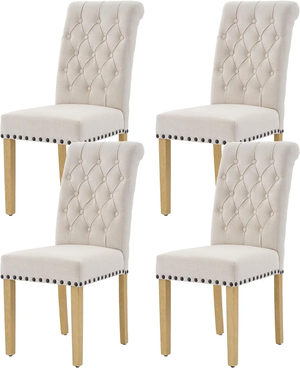 Fabric Dining Chairs Set Of 4, Modern Parsons Chairs, Fashionable Dining Room Chairs With Nailheads Trim, Button Tufting, Solid