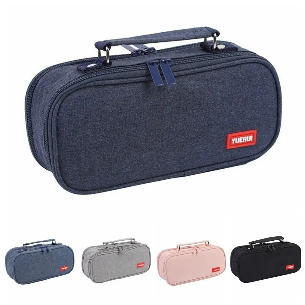 Portable Canvas Pencil Bag Handheld Thickening Large Capacity Stationery Bag Multi-functional 5 Layers Storage Box School
