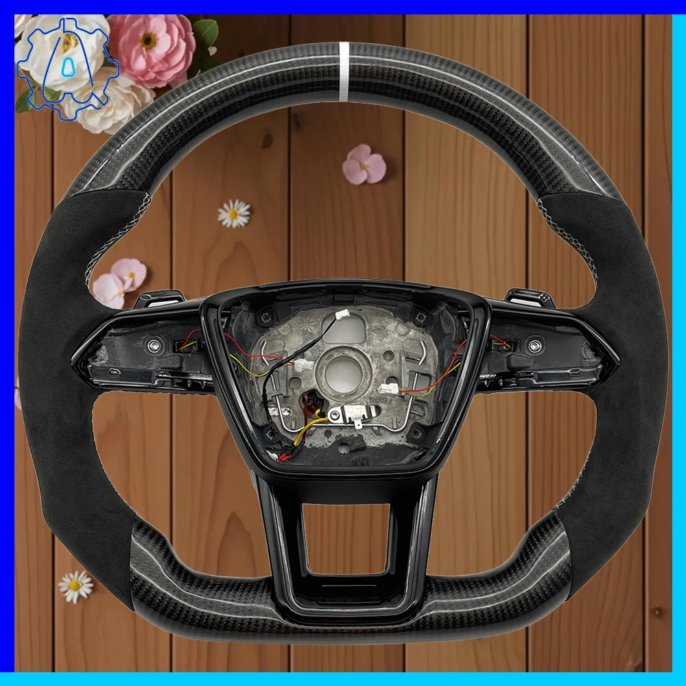 

Carbon fiber steering wheel for AUDI A6 C8 Alcantara flat bottomed sports steering wheel without buttons, Car Accessories