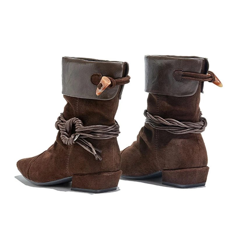 2025 جديد المرأة أحذية رعاة البقر الغربية أشار تو الرجعية النساء حذاء من الجلد و أحذية بوت قصيرة حجم كبير مطوي متسابق الأحذية النسائية #3