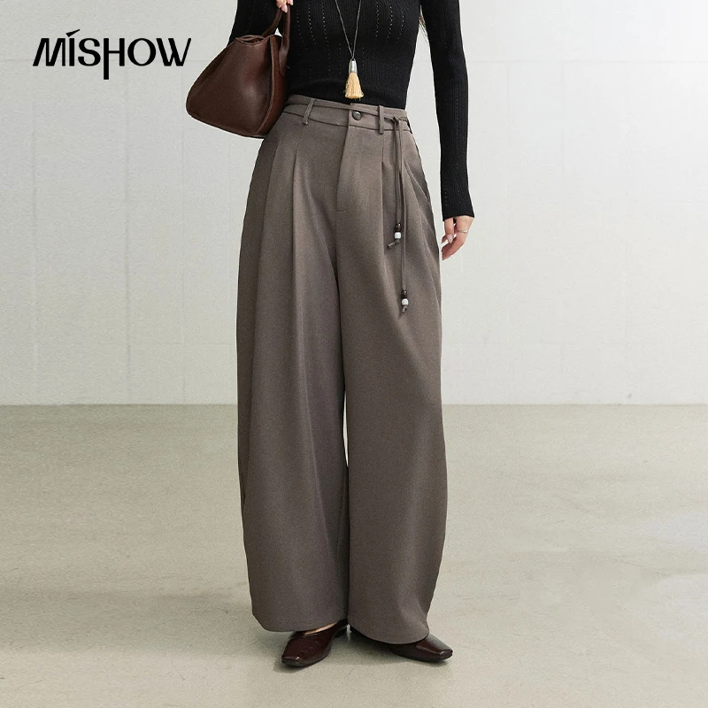 MISHOW Women's Pants and Trousers 2026 Autumn High Waist Elastic Waist Tie with Pendant Slim Versatile Commuter Pants MXF42K2745