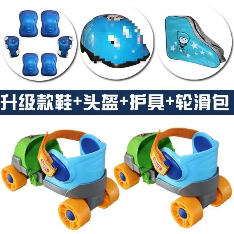 Adjustable Roller Skates Protective Set, Double Row with 4 Wheels, Infant Baby Skating, Boys and Girls, Beginners, 16-22cm