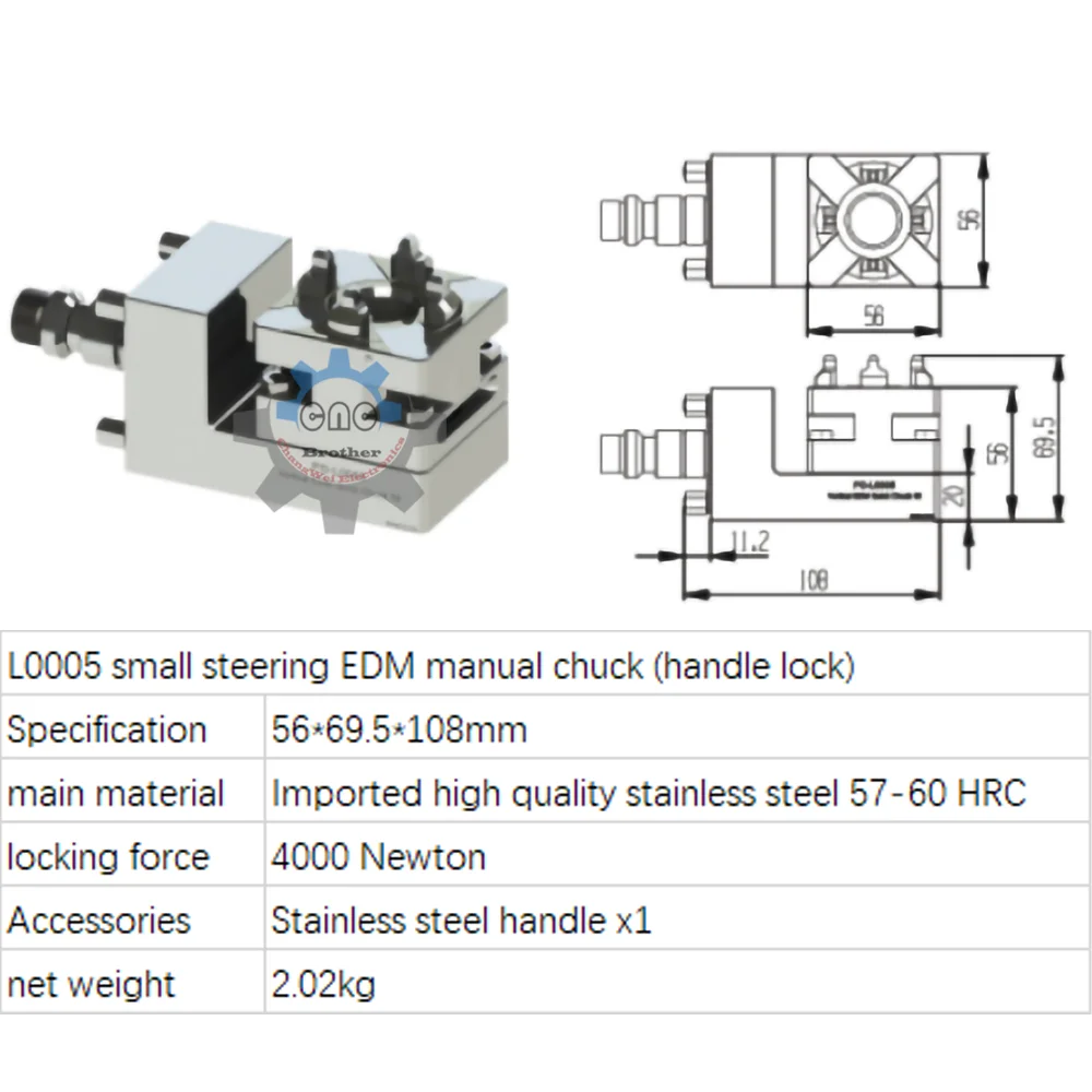 Precision CNC Carving Chuck ER/3R Interface for EDM Spark Machine Clamping 80mm Square Pneumatic Chuck With Connecting Rod