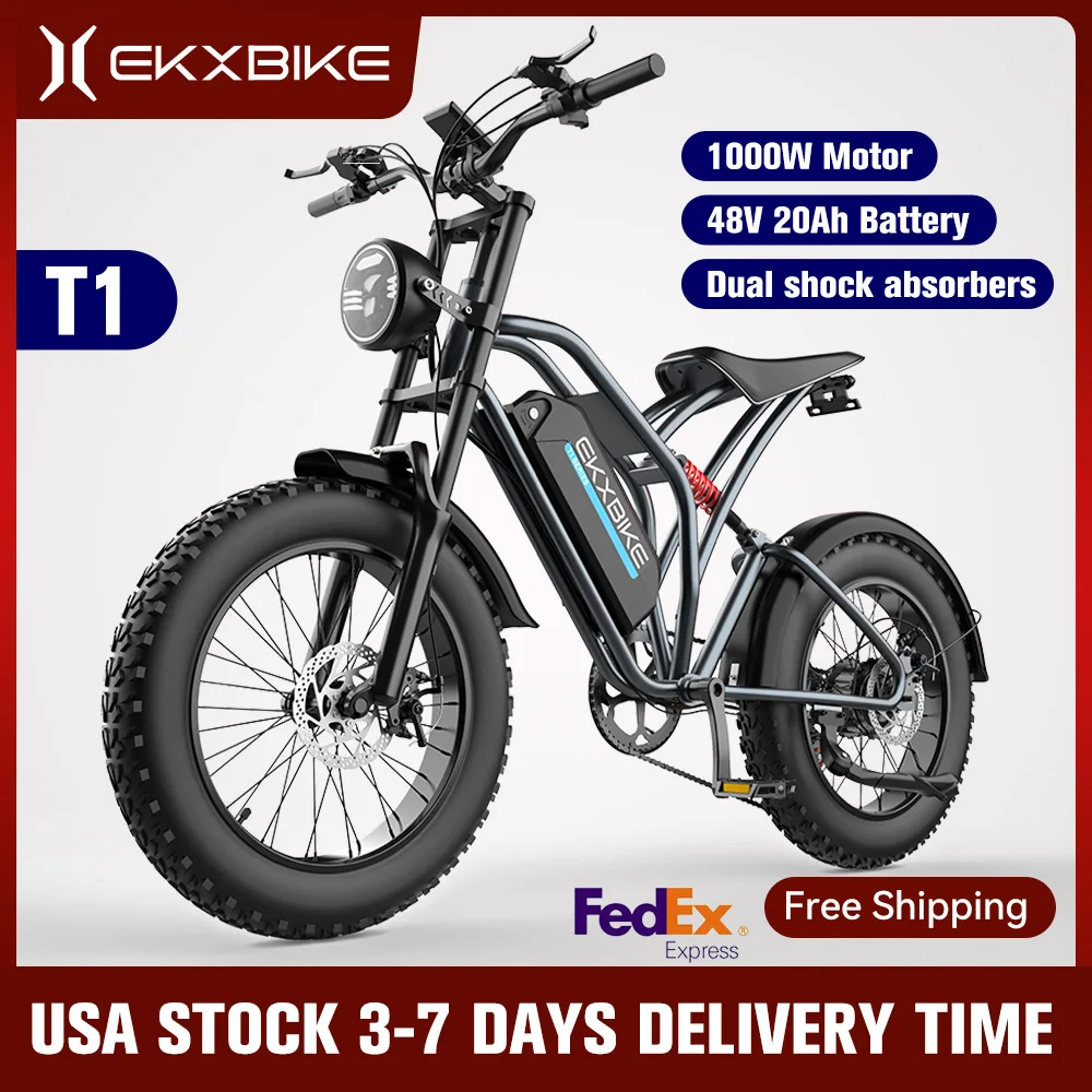 EKX T1 Electric Bicycle 20*4.0 Fat Tire 1000W Motor 48V20AH Lithium Battery Road Electric Bike Adults Waterproof Mountain EBike